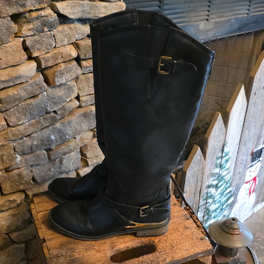 SM New York Black Tall Buckle Boots